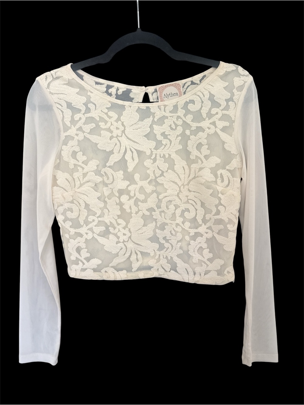 Alythea Ivory Floral Lace Long-Sleeve Crop Top